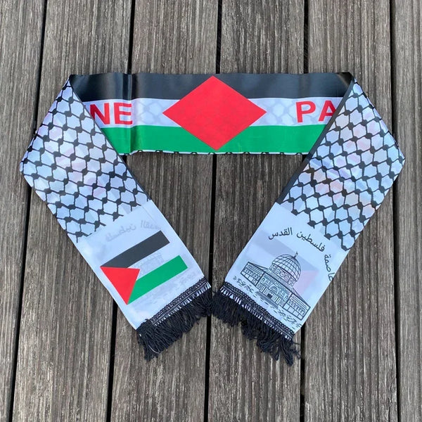 Palestine Scarf 130cm * 14cm Printed Satin Face National Day Flag Palace Map Scarf Shawl