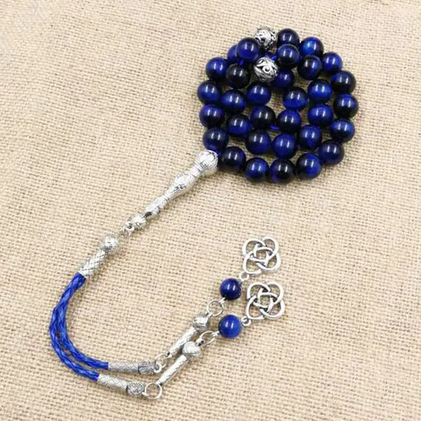 Natural blue tiger eye Tasbih Muslim Man bracelets Gift Eid misbaha accessories 33 66 99 prayer beads gemstone islamic rosary