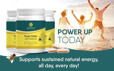 NatureBee Power Pollen 60 x 500mg Caps | Energy, Immune, and Cognitive Support | Potentiated Bee Pollen | Natural Superfood