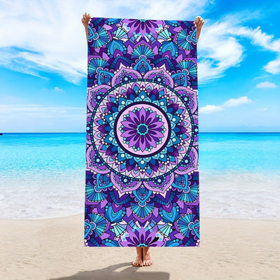 Sandproof Microfiber Beach Towel with Mandala Pattern - Soft, Absorbent, and Quick-Drying - Perfect for Swimming, Camping, and Bathing