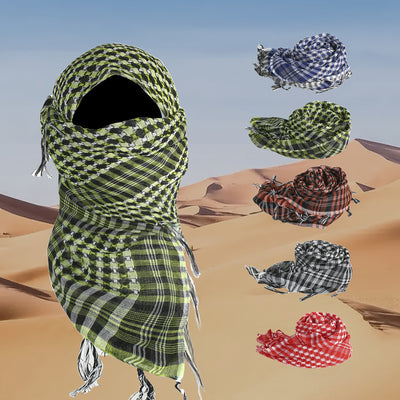 Unisex Arabic Scarf Tactical Desert Tassel Scarf Plaid Sunscreen Face Mask Outdoor Windproof Headscarf
