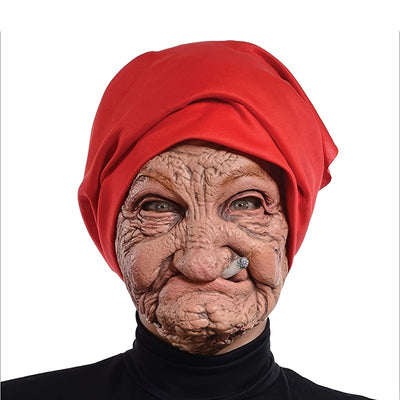 1pc Halloween Smoking Grandma Mask, Funny Mask Trendy Performance Props, Halloween Mask Latex Head Cover Prom Props, Smoking Grandma Mask Latex Head Cover Cosplay Prom Supplies