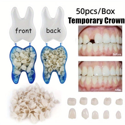 50 Pcs/box Temporary Crowns, Oral Porcelain Crowns, Opium Veneers, Front And Rear Teeth