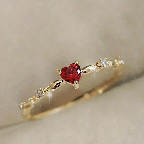 Stunning Heart-Shaped Red Cubic Zirconia Decor Ring Elegant Exquisite Jewelry Gift For Girls