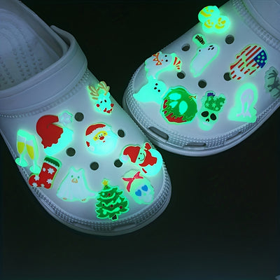 24/12/7/6/4pcs Luminous Christmas Series Cartoon Shoe Charms For Clogs