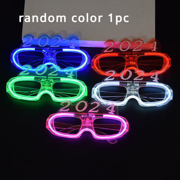 Funny Cool Happy New Year LED Decorative Glasses, 2024 Design Glasses Frame