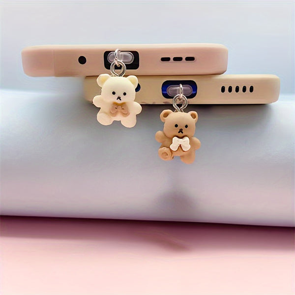 Coffee-colored Bean Bear/Phone Charging Port Dust Plug/Decoration Pendant/Applicable For IPhone/Type-C/Android Plug