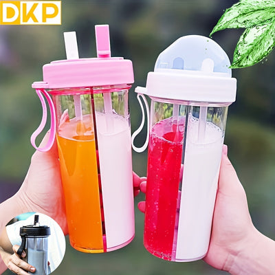 420ml/21.2oz 600ml DKP Double-Drinking Water Bottle - 14.8oz Creative Cup With Straws