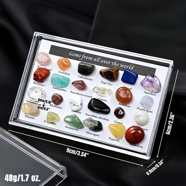24pcs/Box Specimens Of Natural Tiny Cute Crystal Agate Stones, Small Crystal Agate Stone, Whole Box 3.5in * 2.36in