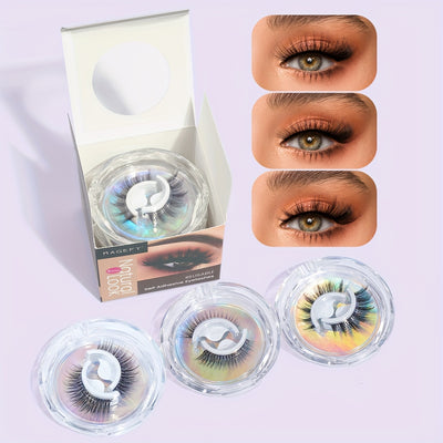 3 Pairs Self-adhesive False Eyelashes Without Glue, Natural Cross Style, Fluffy And Curly Thick Eyelashes, Reusable Self-adhesive Eyelashes, 3D Faux Mink Hair Lashes