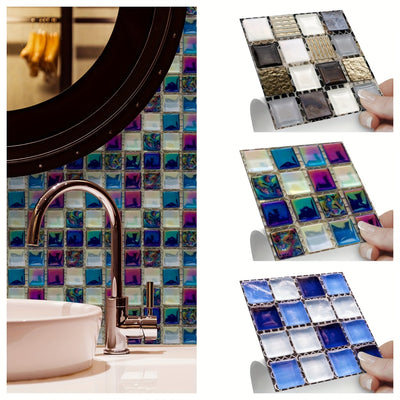 20pcs Peel And Stick Mosaic  Sticker Self Adhesive Colorful Wall Stickers Waterproof Wallpaper Backsplash Tile Sticker For Kitchen Bathroom Wall Decoration Decals,10 * 10cm/3.9 * 3.9inch