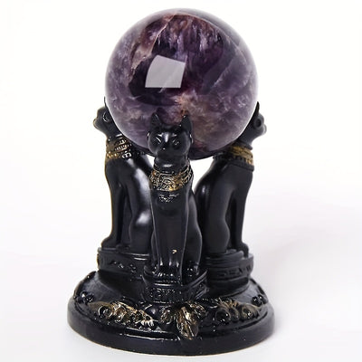 1pc Cat Crystal Ball Stand, Healing Crystal Ball Base, Bastet Cat Goddess Statues, Black Cat Statue, Ancient Egypt Kittens, Crystal Base, For Garden Patio Tabletop Home Decor