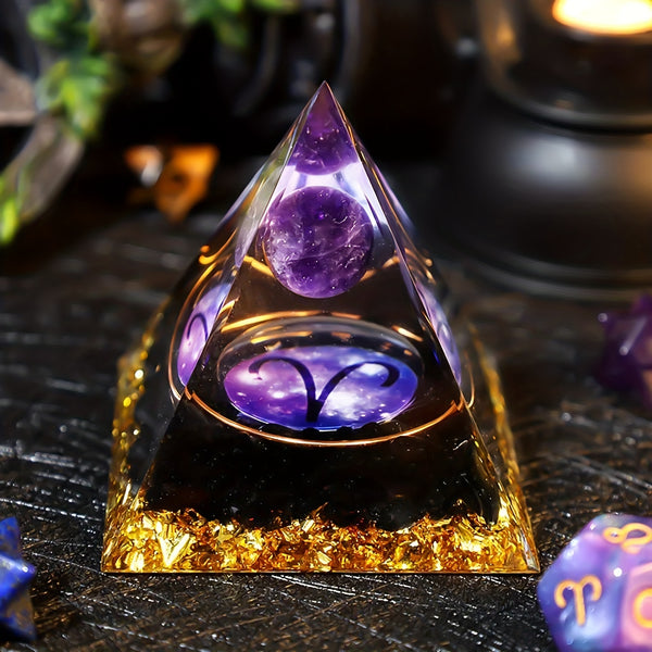 1pc Zodiac Pyramid Energy Healing Figurine Ornament, Healing Crystal Pyramid