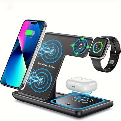 3 In 1 Fast Charging Station, Folding Wireless Charger Stand For IPhone 14,13,12,11/Pro/Max/Mini/Plus, X, XR, XS/Max, SE, 8/Plus, For IWatch 1-8, For Airpods 3/2/Pro