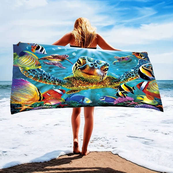 Sea Turtle  Pattern Beach Towel, Microfiber Soft Quick-drying Sports Towel Beach Towel For Yoga Fitness Beach Vacation Pool Party