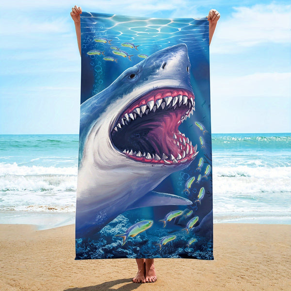 Shark Pattern Absorbent Beach Towel, Quick Drying Beach Towel, Soft Beach Blanket, Perfect For Men And Women, Beach Essentials