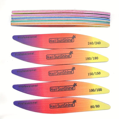 5 Pcs/Bag Rainbow Colorful Nail Files High Quality Sandpaper Acrylic Nails Files Kit 80/100/150/180/240 Grit Emery Board Salon Manicure Tools
