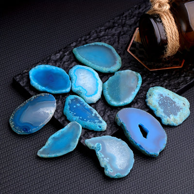 1/5/15pcs Natural Crystal, Irregular Polished Blue Agate Slices, Landscape Home Decoration, Crystal Cave Agate Stone Colorful Craft