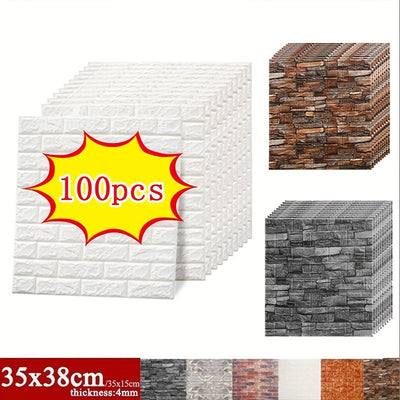 20/50/100pcs 3D Wall Tile Sticker, Brick Pattern Foam Self-Adhesive Waterproof Moisture-Proof Ceiling Sticker, Easy To Stick And Peel, Easy To Clean And Free Cutting, For Kitchen Living Room Bathroom Corridor