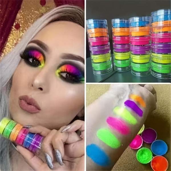 6 Colors Neon Powder, Face Body Art Cosmetic , Long Lasting Waterproof Matte Fluorescent Rainbow Color Tone Eyeshadow Pigment ,  Nail Powder Neon Powder