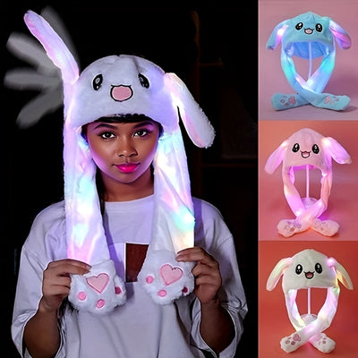 LED Glowing Plush Moving Rabbit Hat,  Funny Glowing And Ear Moving Bunny Hat Cap ,