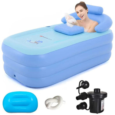 Inflatable Adult Bath Tub, Free-Standing Blow Up Bathtub with Foldable Portable Feature for Adult Spa with Air Pump (High-Density PVC)