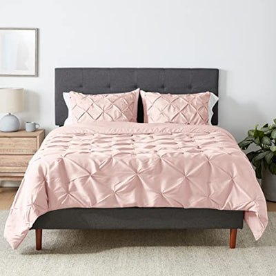All-Season Down-Alternative Comforter 3 Piece Bedding Set, Full/Queen, Blush, Pinched Pleat With Piped Edges