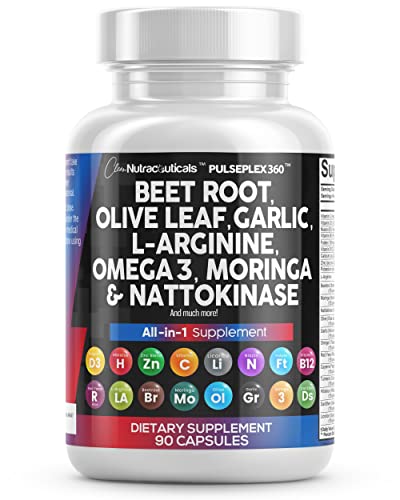 Beet Root Capsules 6000mg Olive Leaf 6000mg Nattokinase 4000 FU Garlic Extract 2000mg L-Arginine 400mg Omega 3 Red Yeast Rice Hibiscus Danshen - Healthy Support Supplement