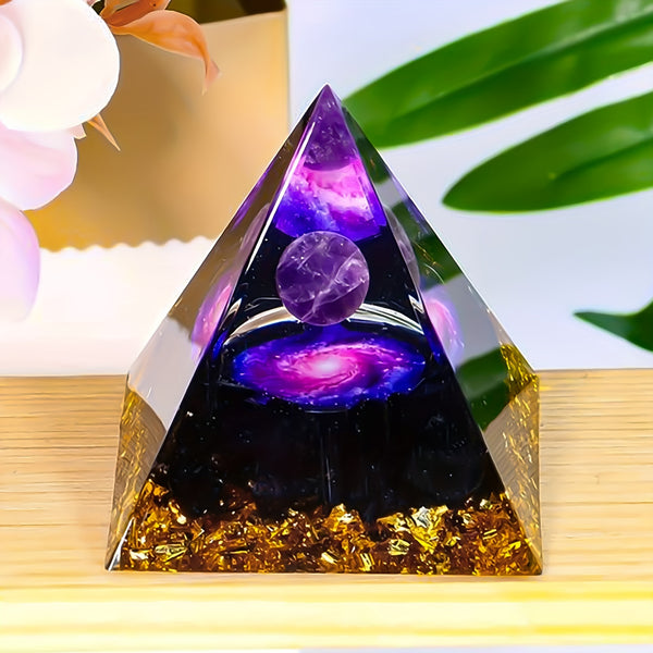 1pc Pyramid Of Positive Energy, Amethyst Crystal Ball With Protective Crystal Energy Generator, For Stress Relief, Healing Meditation And Attracting Wealth,