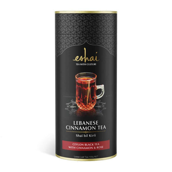 Eshai Lebanese Cinnamon Tea (Shai bil Kirfi) - Black Tea with Cinnamon and Rose - 100g Canister Loose Leaf Tea