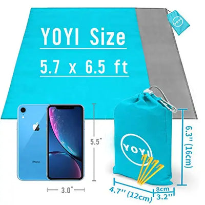 YOYI YOYI Sand Free Beach Blanket 210T Polyester,Beach Mat Waterproof Sandproof for 2-7 Adults, Oversized 82'' x 69'' Lightweight Pocket Blanket for Travel, Camping, Hiking, Music Festivals (bule 82''*69'')