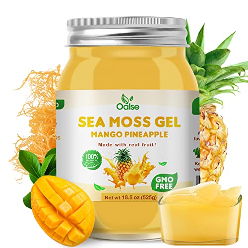 OALSE Sea Moss Gel - 18.5OZ Mango Pineapple Flavor Sea Moss Gel Organic Raw Nutritious Organic Sea Moss Gel Rich in 102 Vitamins and Minerals, Proteins & Vitamins, Vegan-Friendly