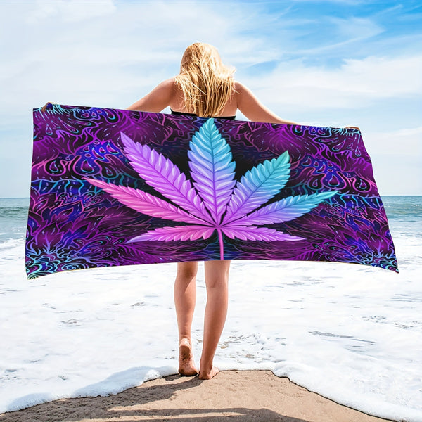 Purple Maple Printed Beach Towel, Soft Oversized Beach Blanket, Quick Drying Super Absorbent Pool Towel, Suitable For Travel Pool Diving Surfing Yoga Camping, Beach Essentials, Travel Supplies