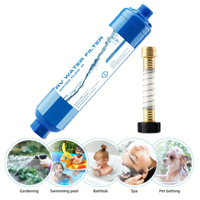 RV Inline Hose Water Filter With Hose Protector, Garden And Camper, NSF Certified, Greatly Reduces Chlorine, Bad Taste, Odor