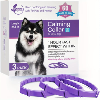 3pcs Dogs Calming Pheromones Collar Lasts 60 Days Relieve Reduce Anxiety Or Stress 63.5 Cm Adjustable Relaxing Comfortable Collar Breakaway Design For Small Medium And Large Dog