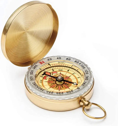 Camping Survival Compass, Classic Pocket Style Metal Copper Clamshell Compass, Glow in The Dark Military Compass for Hiking Camping Hunting Climbing Outdoor Survival Gear Navigation Tool