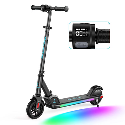 SmooSat PRO Electric Scooter for Kids Ages 8+, Colorful Rainbow Lights, 5/8/10 MPH, 60 min Ride Time, LED Display, Adjustable Height, Foldable E-Scooter for Kids and Teens, Black