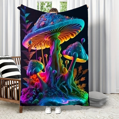 Mushroom Flannel Digital Printing Blanket, Warm And Comfortable Sofa Blanket, Bed Blanket, Travel Blanket, Nap Blanket, Camping Blanket, Family Gift For Boys Girls, Available In All Seasons