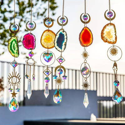 1/6pcs Crystal Suncatcher Sun Catchers Indoor Window Hanging Sun Catchers With Crystals Light Catcher With Prisms And Agate Slices