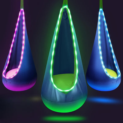 Light Up Swing Seat, Hanging Hammock Swing With LED Lights, Sensory Pod Swing Chair With Inflatable Pillow, For Indoor & Outdoor Use