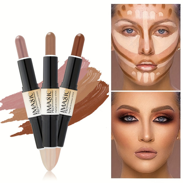 Double-ended Concealer Pen,  Contour Stick Dual-purpose, Highlighter Stick ,  Nose Shadow Contouring  Face, Covering Acne Marks Dark Circles , Brightening Makeup Stick