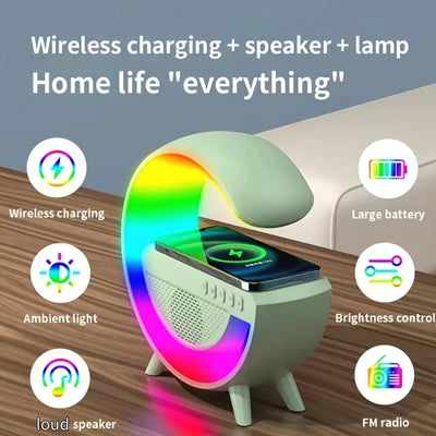 Smart Big G Colorful RGB Atmosphere Lamp, Mobile Phone Bedside Night Light Wireless Charging,