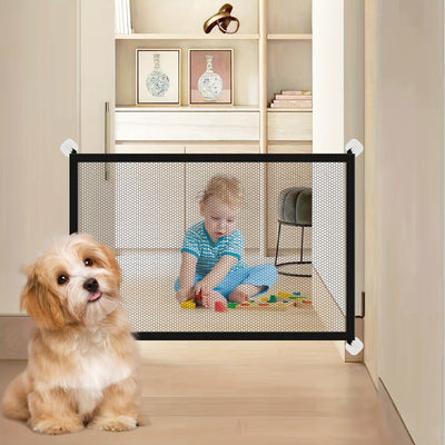 Portable Mesh Baby Gate, Mesh Metal Rod Retractable Magic Pet Dog Gate For Stairs/Door