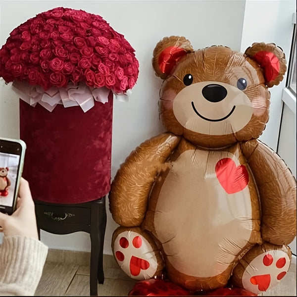 1pc, 91.44cm Extra Large Cuddle Love Bear Aluminum Film Balloon - Perfect For Valentine's Day, Birthday Parties & Creative Gifts