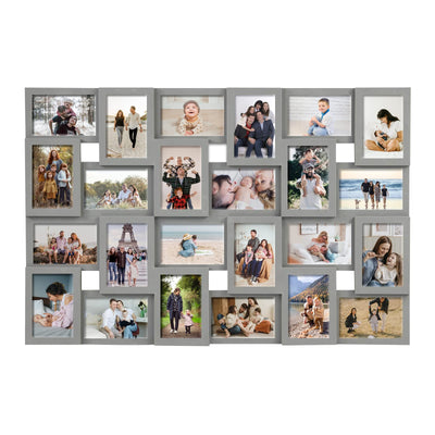 J.M.Deco Collage Picture Frames for Wall 24 Slots, Reunion Friends Family Memory Large Photo Frame Selfie Gallery Puzzle Collage Wall Hanging for 4x6 Photo | Gray