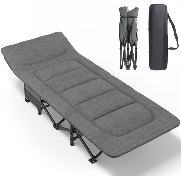 ATORPOK Camping Cot for Adults with Cushion and Pillow, Portable Folding Bed for Sleeping, Lightweight Tent cot with Carry Bag for Kids Supports 450 lbs (Grey)
