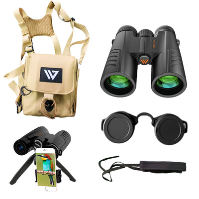 Wilora Binoculars Kit with Tripod, Cell Phone Adapter, and Premium Chest Pack - Compact Set | Hunting Binoculars | Travel Binoculars | Waterproof Binoculars | Bird Watching Binoculars |