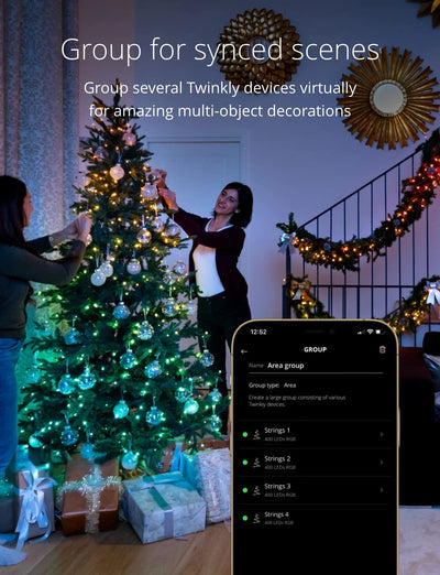 Twinkly Strings – App-Controlled LED Christmas Lights with 250 RGB (16 Million Colors) LEDs. 20 Meters. Black Wire. Indoor and Outdoor Smart Lighting Decoration