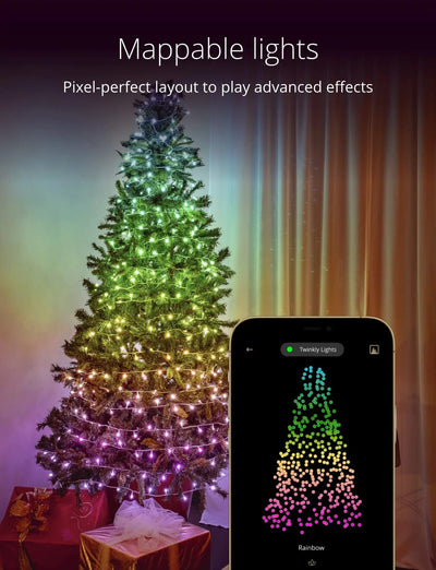 Twinkly Strings – App-Controlled LED Christmas Lights with 250 RGB (16 Million Colors) LEDs. 20 Meters. Black Wire. Indoor and Outdoor Smart Lighting Decoration