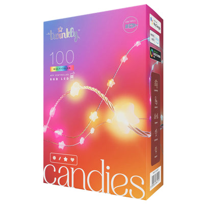 Twinkly Candies Star-Shaped Light String with 100 RGB LEDs. 6 Meters. Clear Wire. App-Controlled. USB-C-Powered. Indoor Smart Home Lighting Decoration.